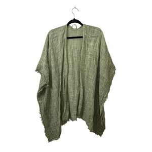 Sage Green Textured Gauze Kimono Boho Wrap Open Front Frayed Edge Whimsigoth O/S